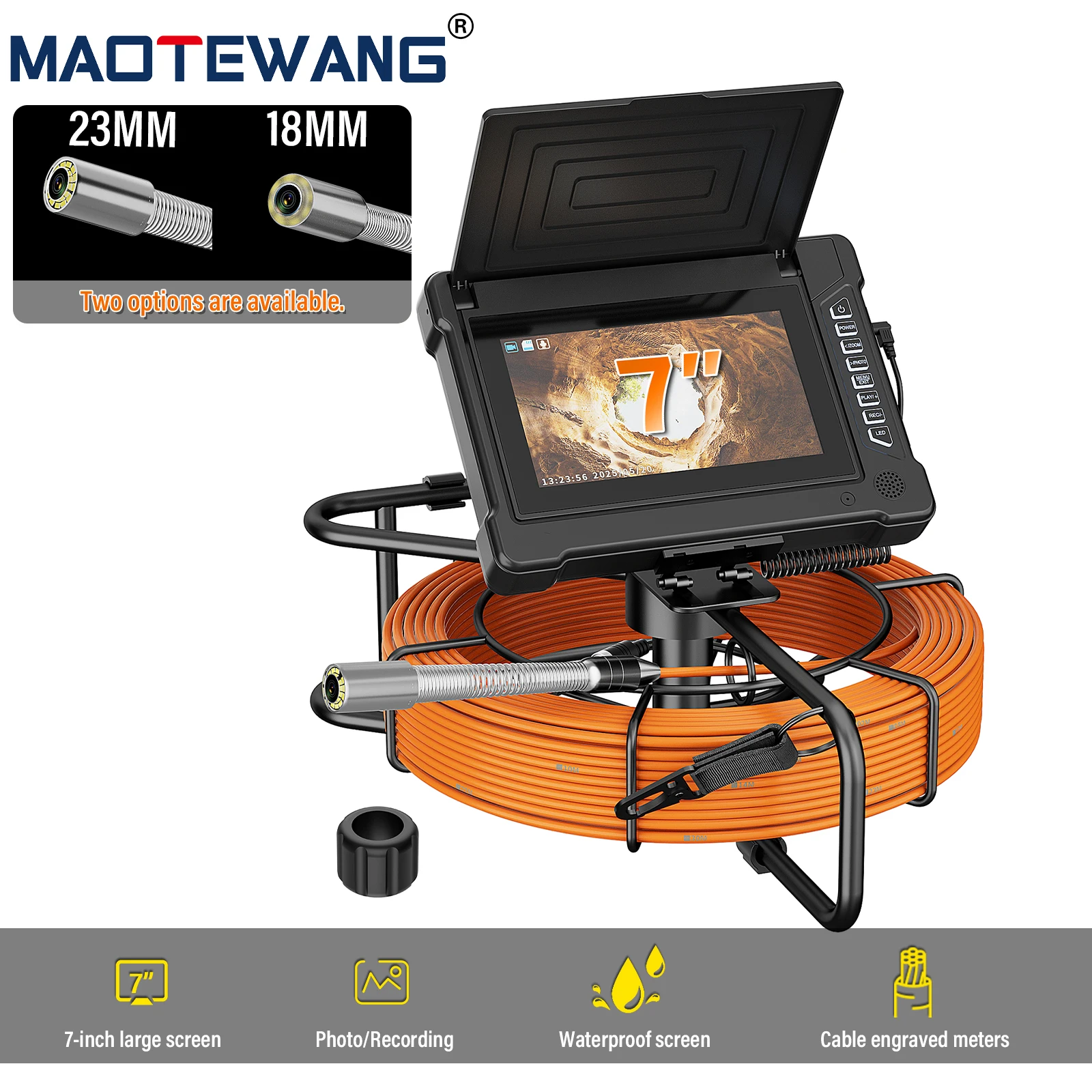 

Камера для осмотра канализационных труб, 7 дюймов, камера для записи видео, дренажная камера 18/23 мм, канализационный трубопровод, промышленный эндоскоп, аккумулятор 2600 мАч