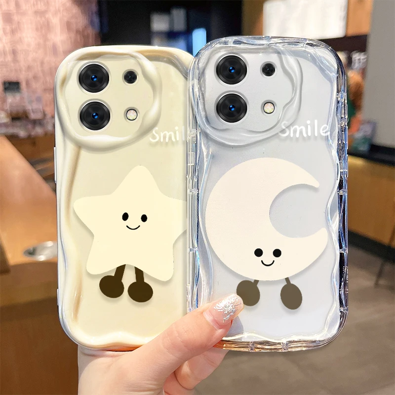 New Cute Star Moon Cartoon Wave Phone Case for Redmi Note 13 12 11 ProPlus 10 9 Pro 14C 13C 12C 11S 10A K70 TPU Shockproof Cover