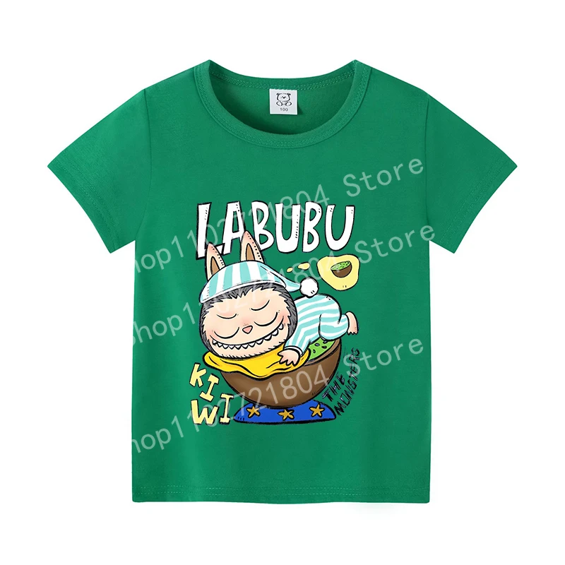 New animal Labubu kids T-shirt cartoon cute POP Mart High Value short sleeve tee summer cotton top round neck pullover clothing