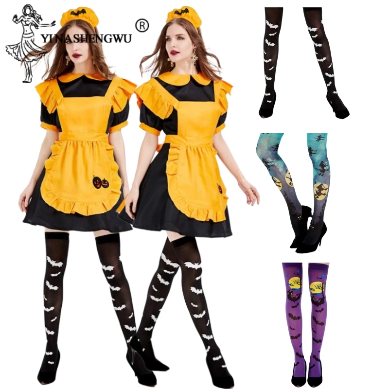 Halloween Costume Cosplay Anime Maid Skirt Women Dress Day of The Dead Ghost Bride Princess Dress Vampire Clothes Pumpkin Props