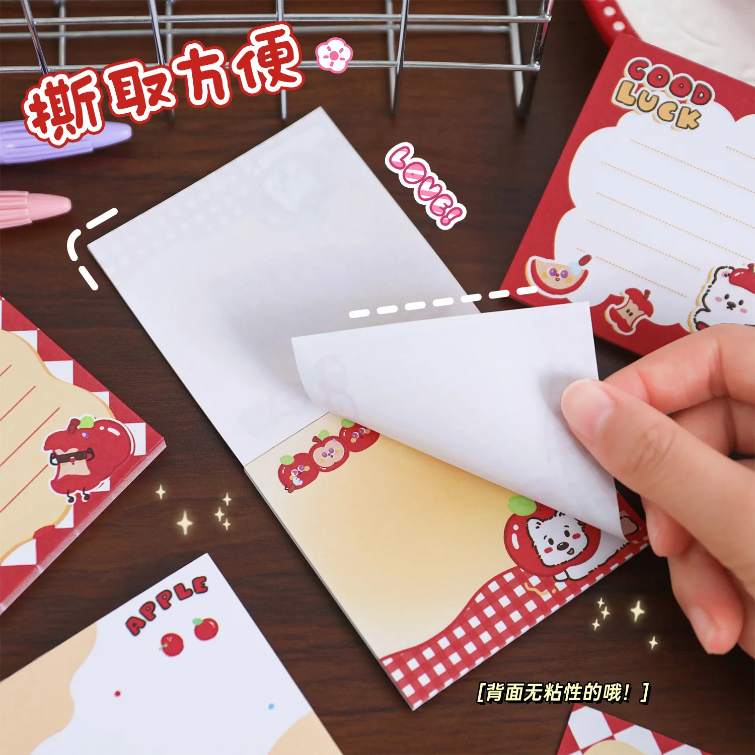 50 ورقة الكرتون غير لزجة مذكرة لزجة لطيف أبل الكلب ملاحظات منصات يوقف القرطاسية ملصقات دفتر مخطط رسالة ملصق