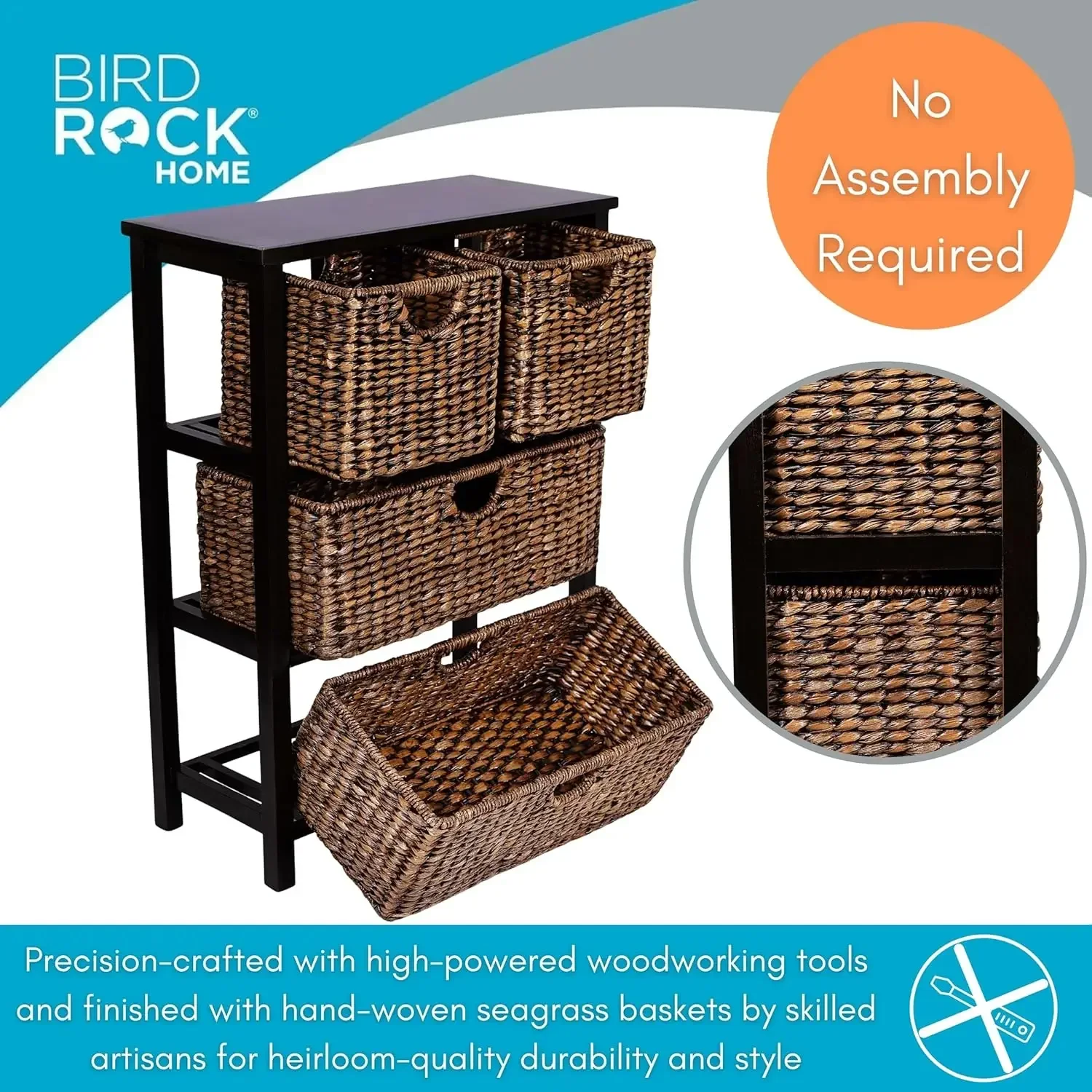 Seagrass Cubby Dresser Four Drawer Bins Decorative Wood Storage Cubbies Shelf Organizer Industrial Furniture Chest Basket Espres