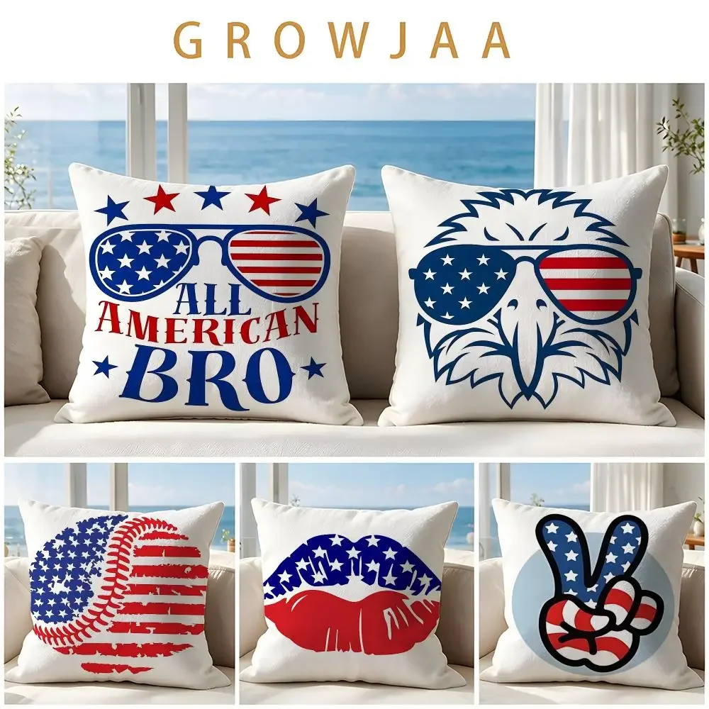American Independence Day Print Cushion Cover Throw Pillow Short Plush Fresh Natural Cushion for Living Room Sofa Ornament Gift