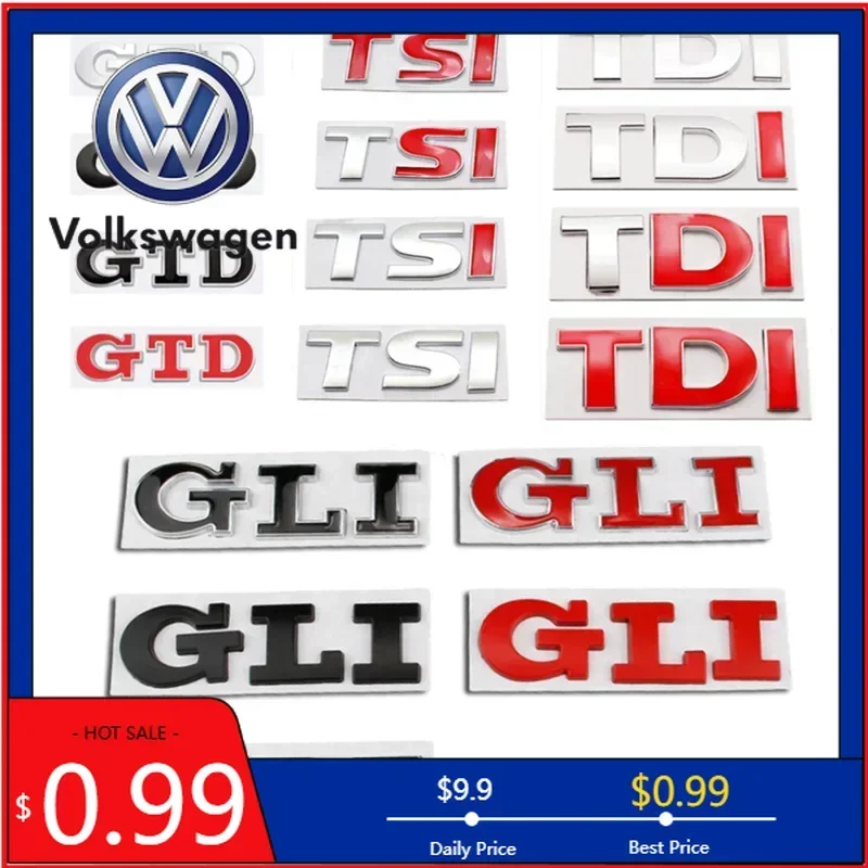 

VW 2026 Hot 3D Metal TSI TDI GTD GLI Rear Trunk Car Emblem Badge Decals Auto Sticker For VW Volkswagen Polo Golf Passat Jetta Sc