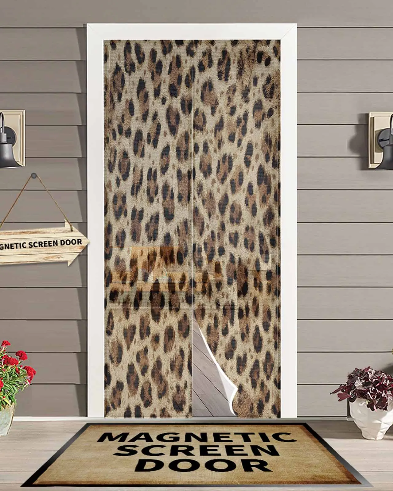 

Modern Style Leopard Print Magnetic Door Curtain Living Room Bedroom Home Anti-mosquito Screen Door Curtain
