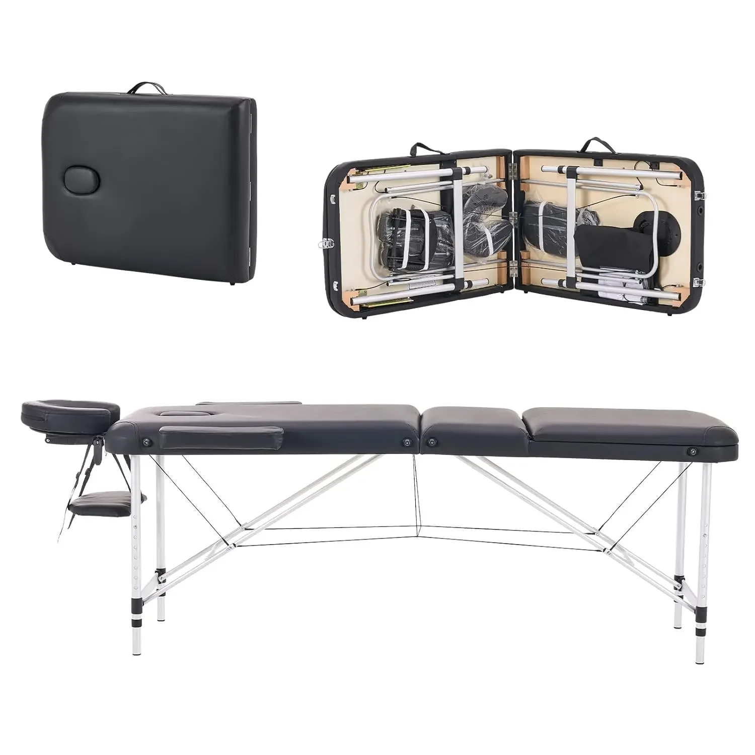 Portable Massage Table Professional Aluminum Alloy 3 Folding with Backrest Lightweight Height Adjustable Lash Bed Facial