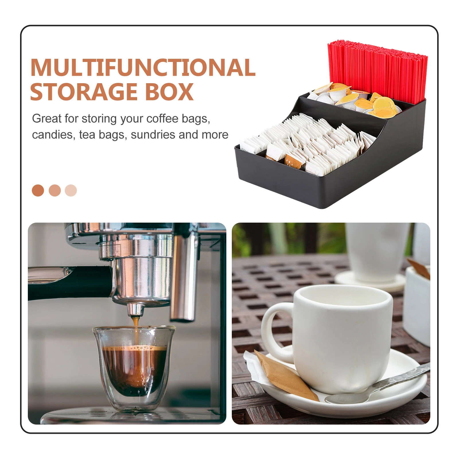 

Black Storage Box for Sugar Coffee Tea Bags Plastic Home Hotel Restaurant Coffee Shop Desk Decoration Multi Function
