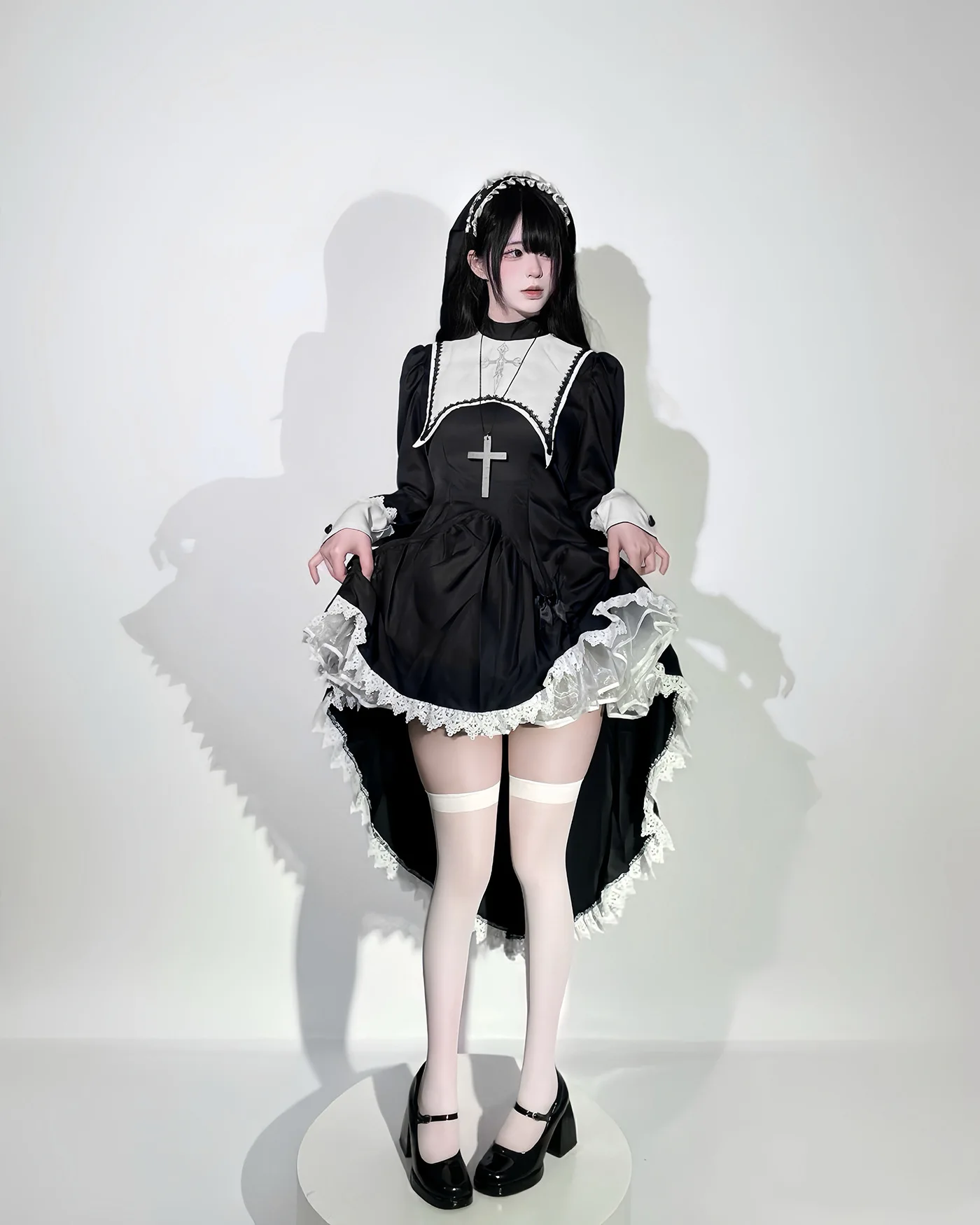 S -5XL Schwarzer Gothic Nonnenrock Cosplay Kostüm Karneval Mädchen Anime Kreuz Nonnenrock Beliebtes Party Halloween Y2k Schleppe Kleid 2025 – Detail 7