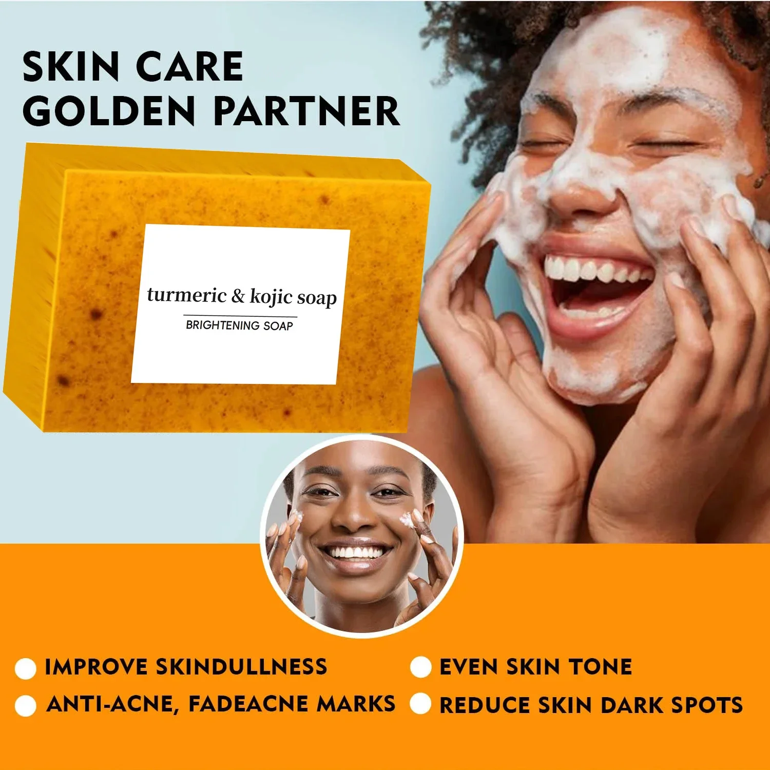 

Turmeric Kojic Acid Glow Soap Dark Spot Acne Removal Even Skin Tone Mositen Smooth Skin Deep Cleansing Handmade Soap