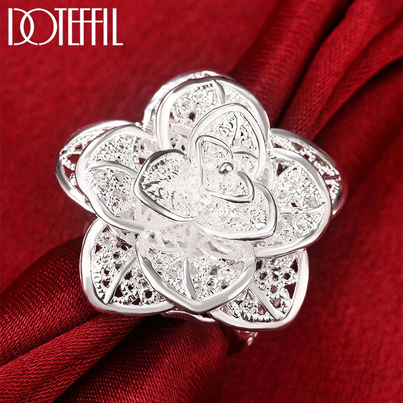 

DOTEFFIL 925 Sterling Silver Opening Three-Tiered Flower Ring For Woman Fashion Wedding Engagement Party Gift Charm Jewelry