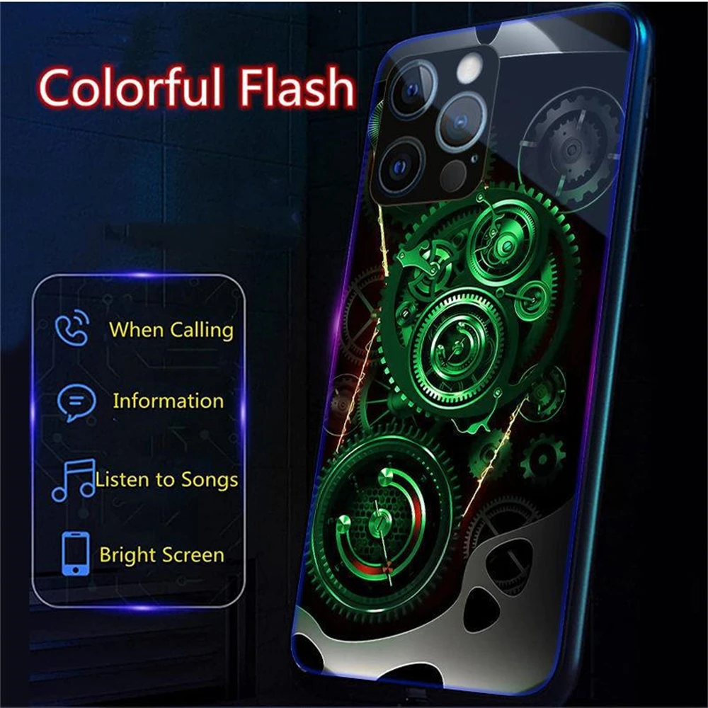 Cool Red Line Gear Design Smart LED Light Glow Tempered Glass Phone Case For Samsung S26 S25 S24 S23 S22 S21 S20 Plus Ultra