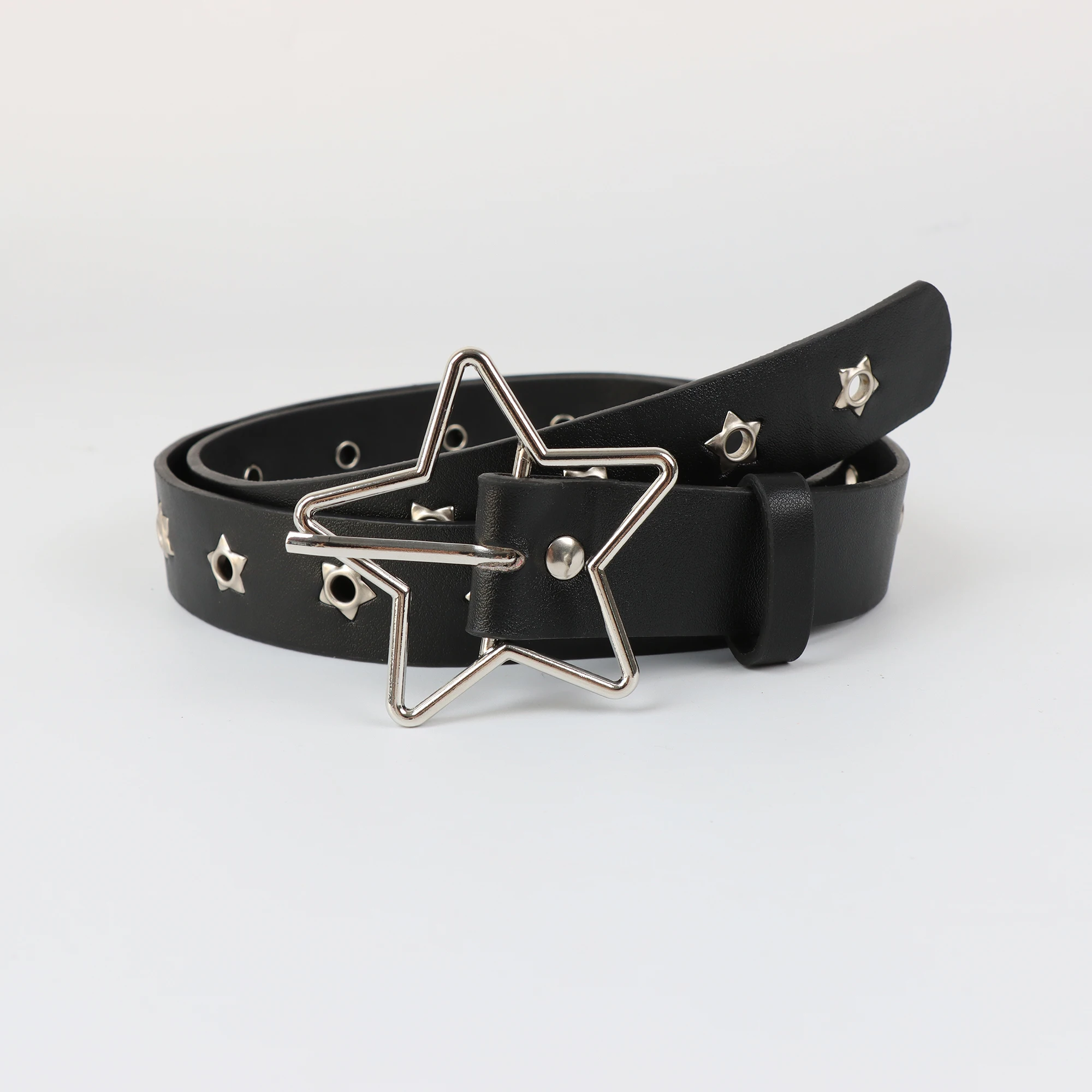 Punk Style Rivet Star Porous Personality Artificial Leather Belt Decoration Versatile Pin Buckle Belt Trendy Jeans Accessories