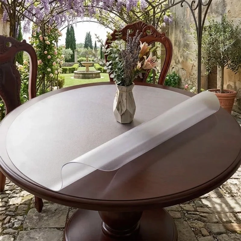 Frosted PVC Round Tablecloth 0.7mm Waterproof Table Cover Protector 120 110 100cm Plastic Dining Desk Pad Matte Clear Table Mats