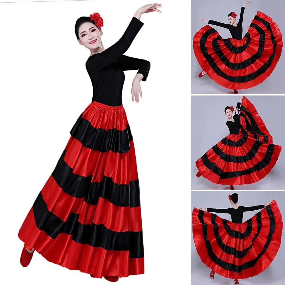 Modischer spanischer Flamenco-Rock aus Satin, große Schaukel, Party, großer Schaukelrock, glatte Ballsaal-Bauchtanzkostüme für Frauen