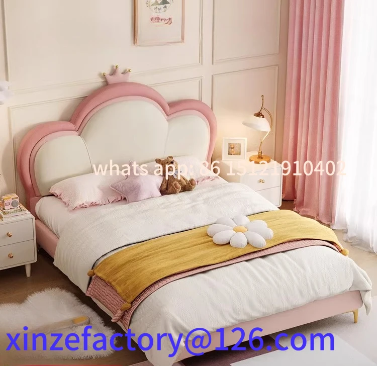

Customizable children's bed bedroom cloud princess bed girl crown single bed home leather