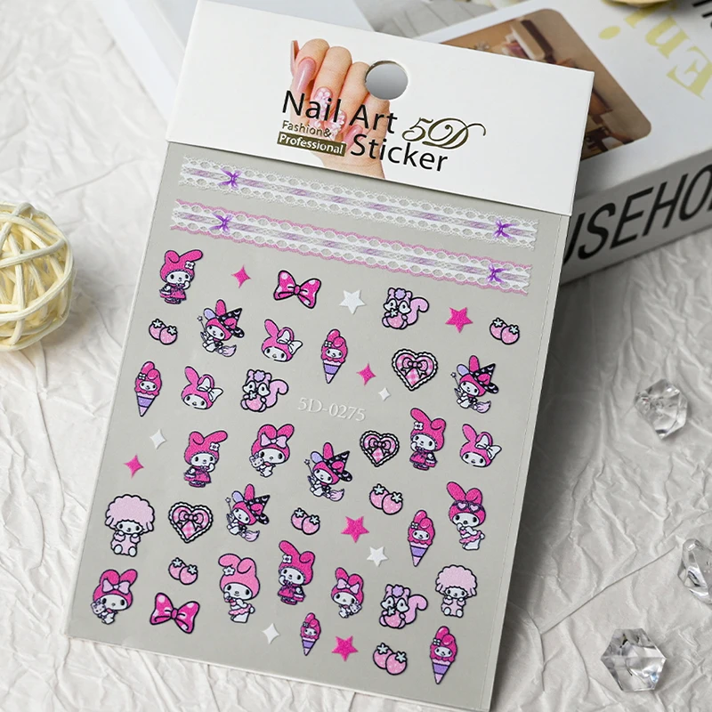 5D Navidad Rosa-Rojo dibujos animados Hello Kitty pegatinas de uñas Kawaii multi-expresión Kitty/Kuromi calcomanía de uñas DIY chica manicura deslizador