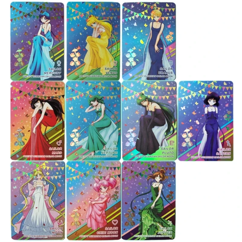 10pcs/set Sailor Moon Chibiusa Aino Minako Hino Rei Self Made Refraction Flash Card Anime Classics Game Collection Cards Toy