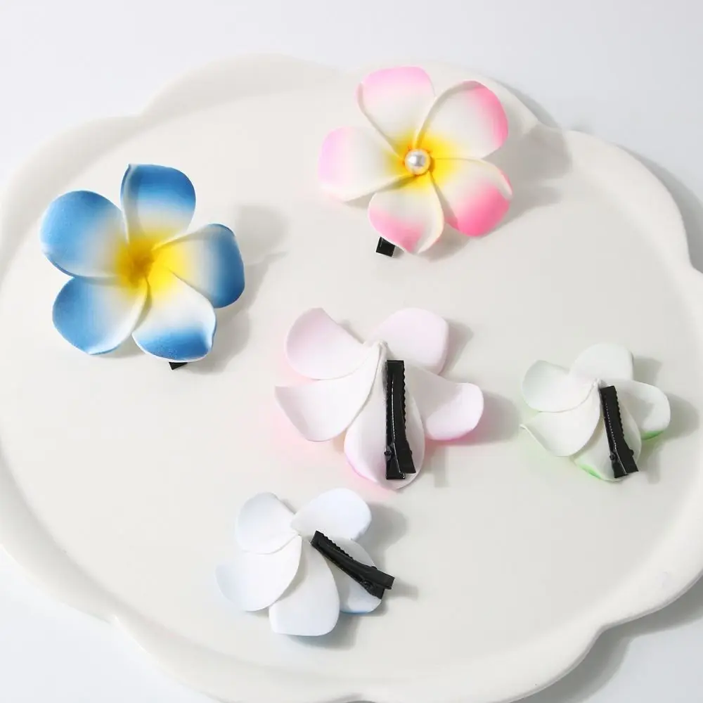 Pinza para el pelo de flor Frangipani, pinza geométrica de tamaño mediano para niñas, pasadores de estilo coreano, horquillas de flores degradadas para vacaciones