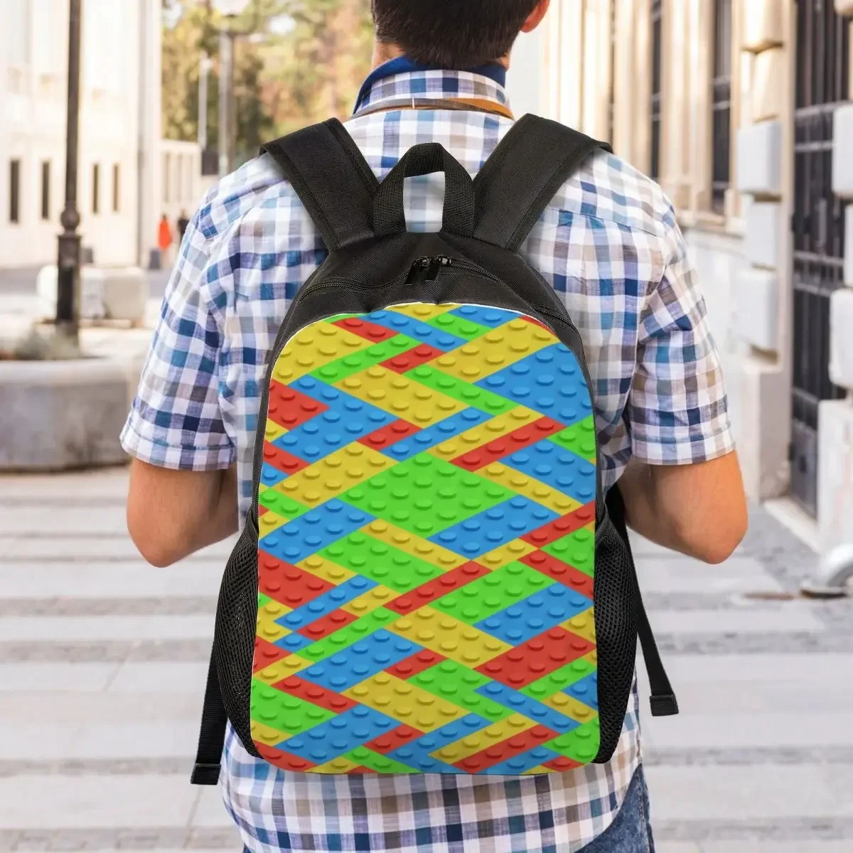 Custom Colorful Building Plastic Brick Toy Blocks Patterns Backpacks Women Men Casual Bookbag for School College Bags