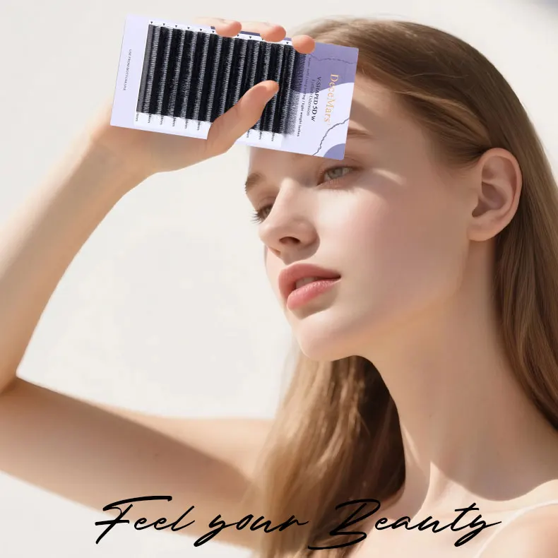 DeceMars V-förmige 5D Wimpernverlängerungen Matt Schwarz 12 Reihen/Tray für Make-up – Detail 5