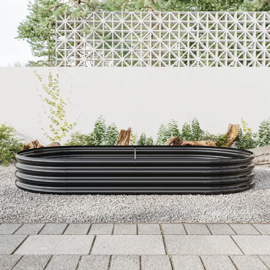 

Raised Garden Bed Outdoor Oval Large Metal Raised Planter Bed for for Plants Vegetables and Flowers Black