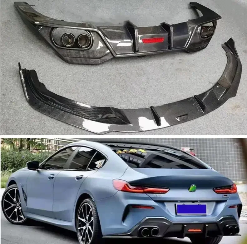 CARBON FIBER Rear Bumper Lip Spoiler Trunk Diffuser Cover&Exhaust Tips For BMW 8 Series G14 G15 G16 2018 2019 2020 2021 2022