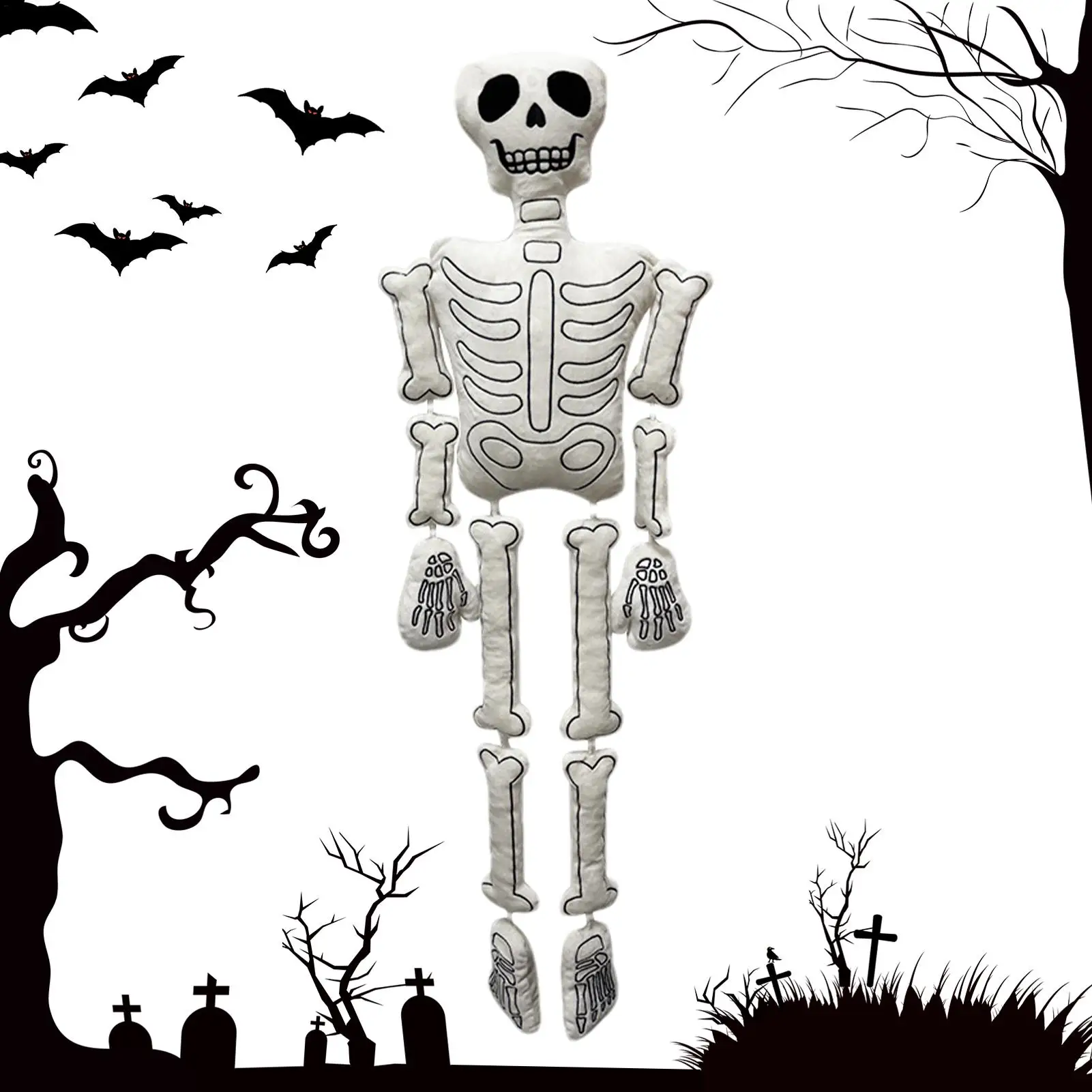 37inch Plush Skull Doll Halloween Skeleton Stuffed Animal White Bone Pillow Ornament Giant Plushie Home Shelf Decor Kids Gift