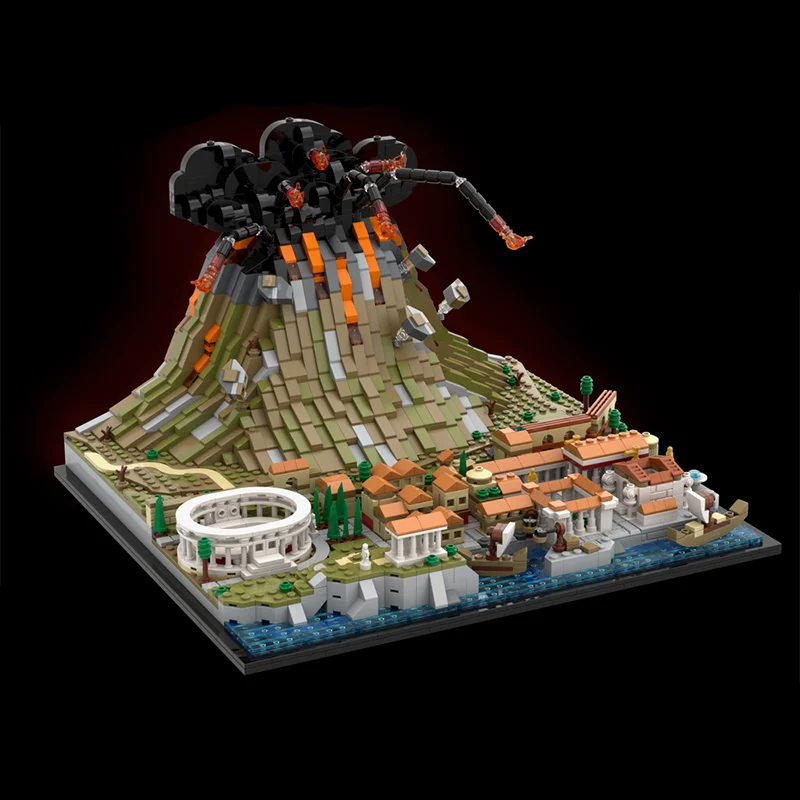 

MOC Custom Vesuvius and Pompeii, архитектурная модель, строительные блоки, технологические кирпичи, игрушки для сборки «сделай сам», детский подарок