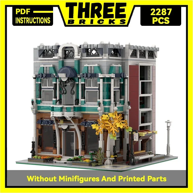 Moc blocos de construção vista rua modelo rua canto livraria tijolos técnicos diy montagem brinquedos famosos para crianças presentes do feriado