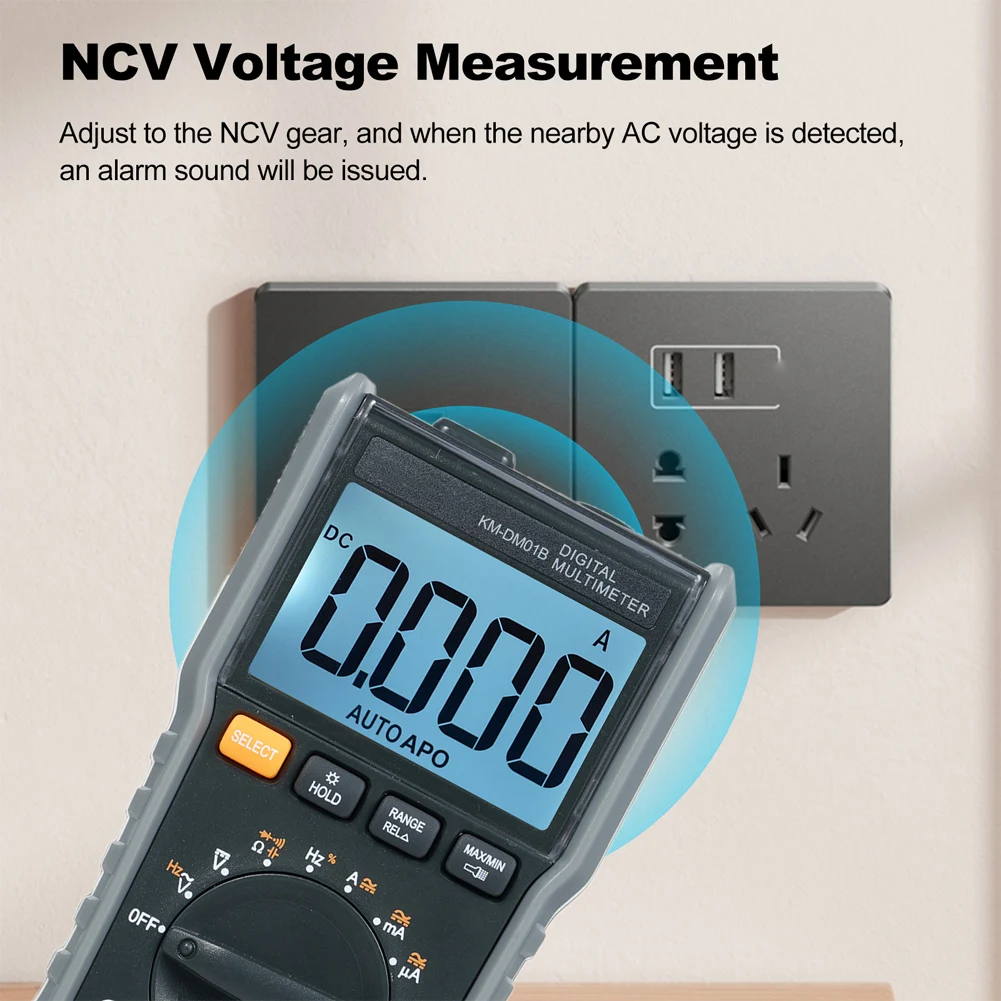 Digital Multimeter KM-DM01B 6000 Counts True RMS LCD with Live Wire Detection Square Wave Output and Data Hold Function