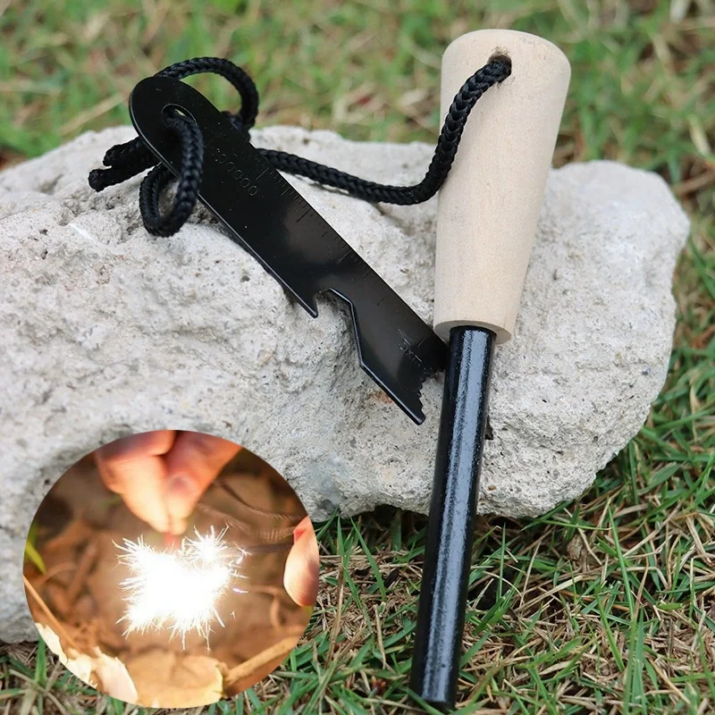 

New Outdoor Windproof Survival Bottle Opener Lighter Portable Igniting Stone Umbrella Magnesium Rod Rope Set Camping Tool