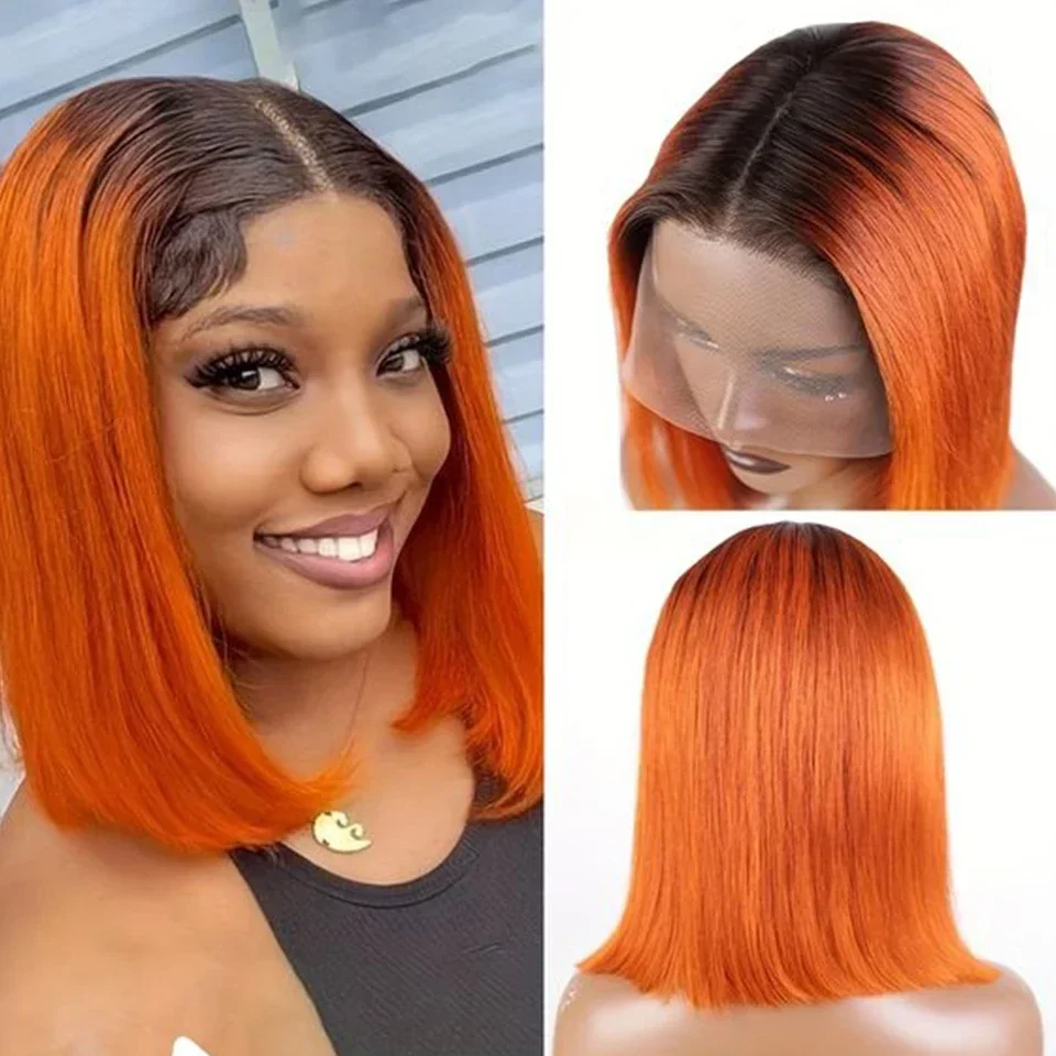 Short Bob Lace Front Wigs Ombre Orange Brazilian Human Hair Wigs Bob Lace Wigs For Women Ombre Blonde Straight Lace Closure Wig