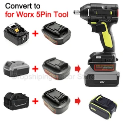 Battery Adapter Converter for Makita/Dewal/Milwaukee 18V 20V Lithium Battery, Convert to for Worx 5PIN 20V Battery Power Tools