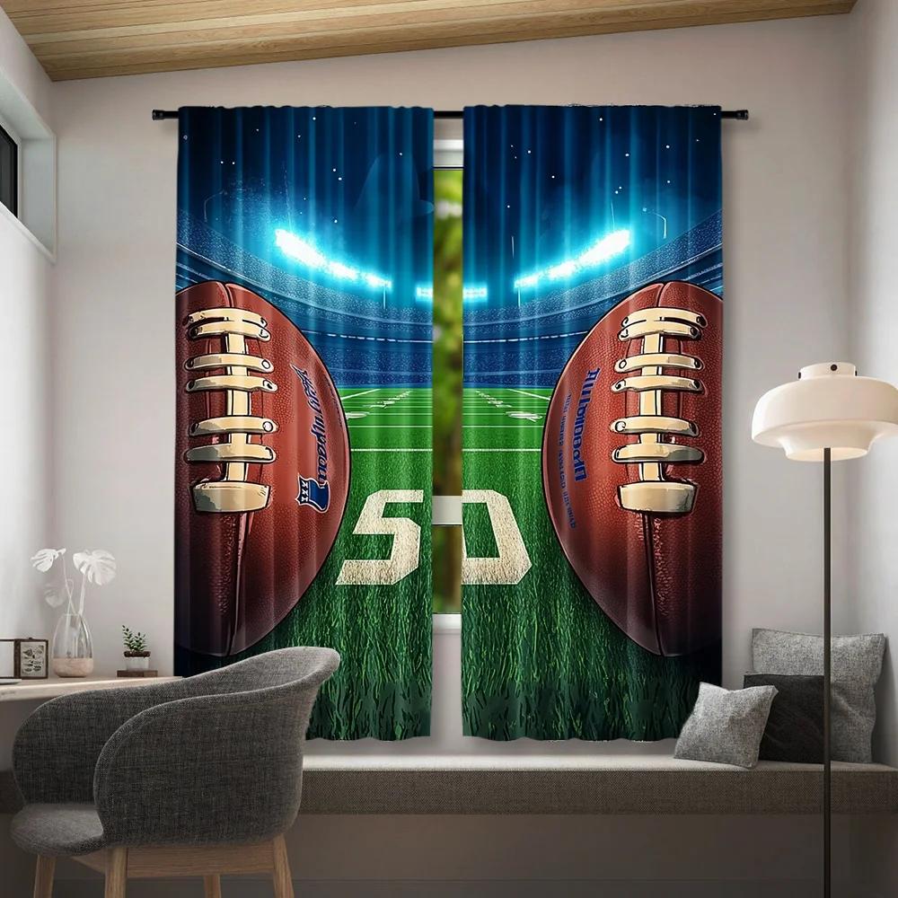 American Football Curtains Window Drapes Sports Fan Decor Stadium Game Day Theme Athletic Curtain Pair House Wall Decor