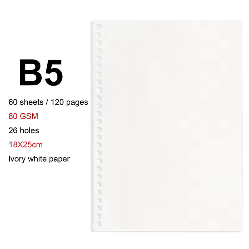 A4/B5/A5 Loose Leaf Refill Binder Notebook Blank/Line/Grid/Cornell Replacable Metal Ring Office&School Supplies Stationery - Image 26