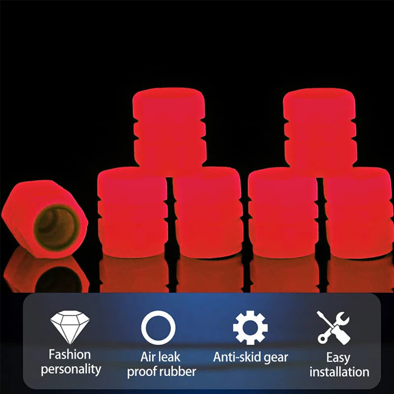 Universal Luminous Tire Valve Caps Red Night Glowing Car Moto Glowing Valve Cover Tire Wheel Hub Styling Decor Auto Accessories