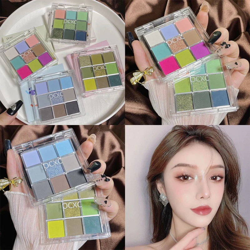 9 Colors Blue Green Eyeshadow Pallete Makeup Blue Eye Shimmer Glitter Matte Eye Shadow Shades Neon Pigments Cosmetics