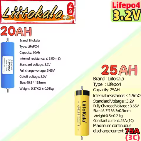 【Clearance】 LiitoKala 3.2V 25Ah 20AH 15AH cycle Lifepo4 Battery for DIY BATTERY PACK 12v 24v36V 48V 60V 72V high dencity power