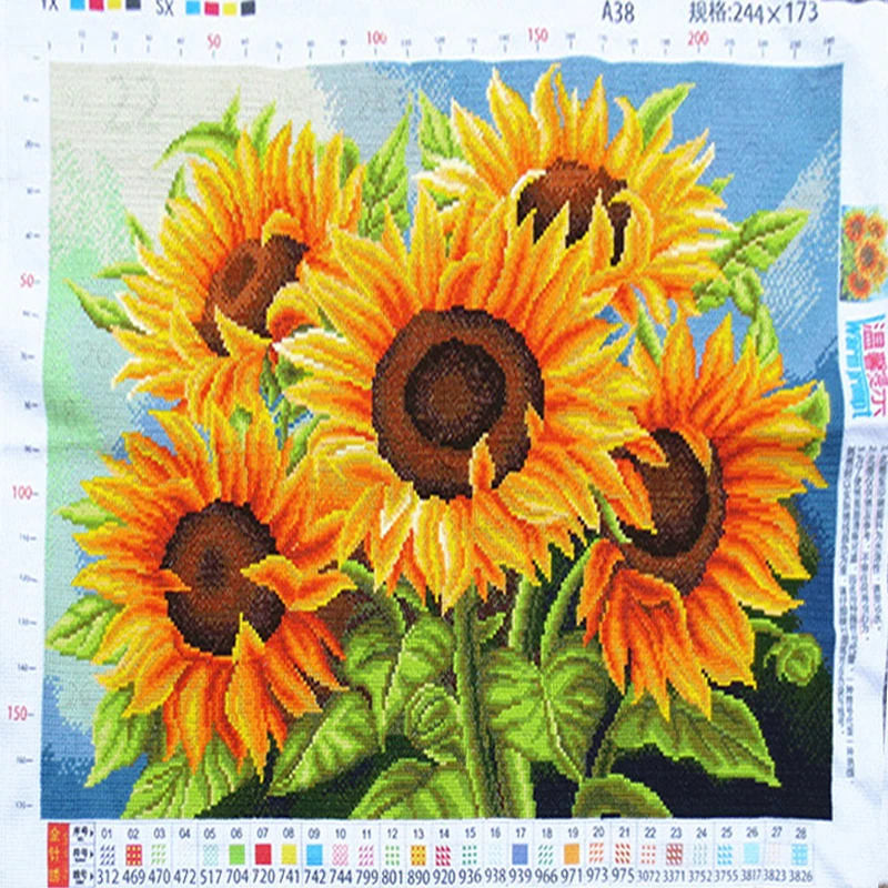 Cross Stitch finished  Sunflower garden flowers full of embroidered scenery living room painting