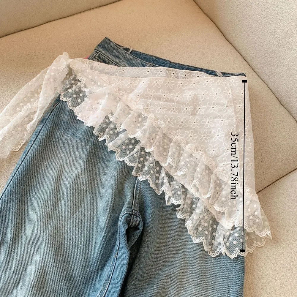 Y2K Sweet Lace Mini Skirt Korean Style Hight Waist Gauze Skirt Flower Lace-up Ruffled Edge Skirt Streetwear