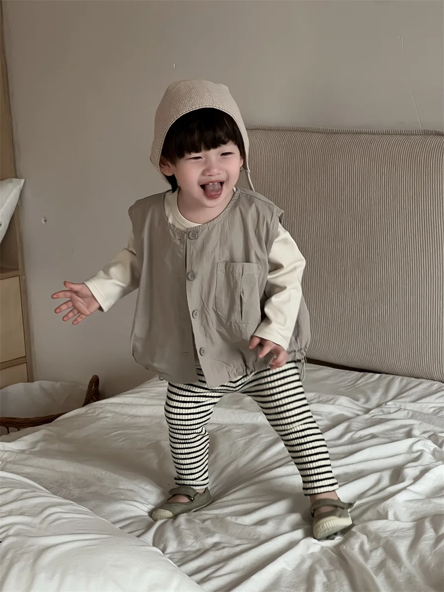 Infant Girls Cotton Loose Cardigan Coat Toddler Boys Vest Jacket Baby Clothes 2025 Autumn New Baby Sleeveless Vest Solid Simple