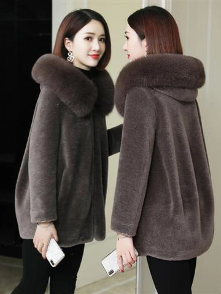 Woman Natural Real Solid Fox Fur Coat Female Winter Jackets Hooded Collar Fashion    Ladies Jacket Outerwear G360