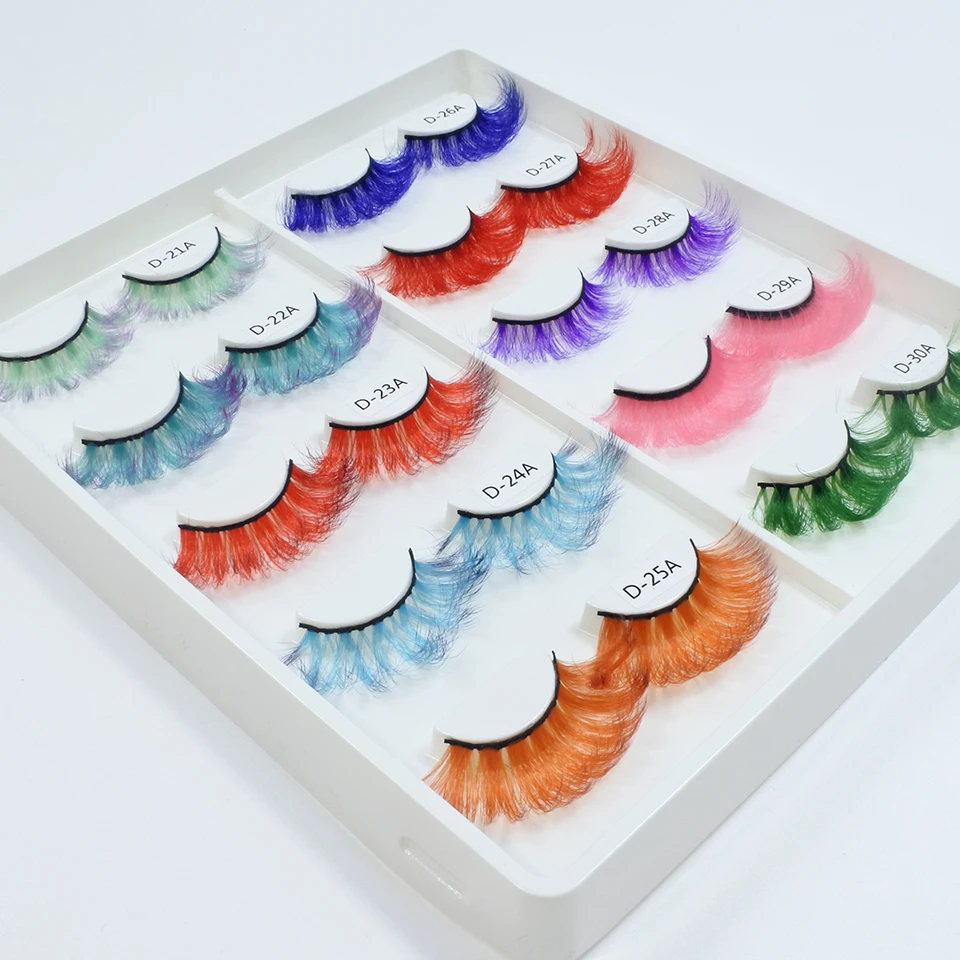 Colored Lashes Newest Gradient Green Blue Red False Eyelashes Dramatic Cosplay Party Faux Mink Color Eyelashes