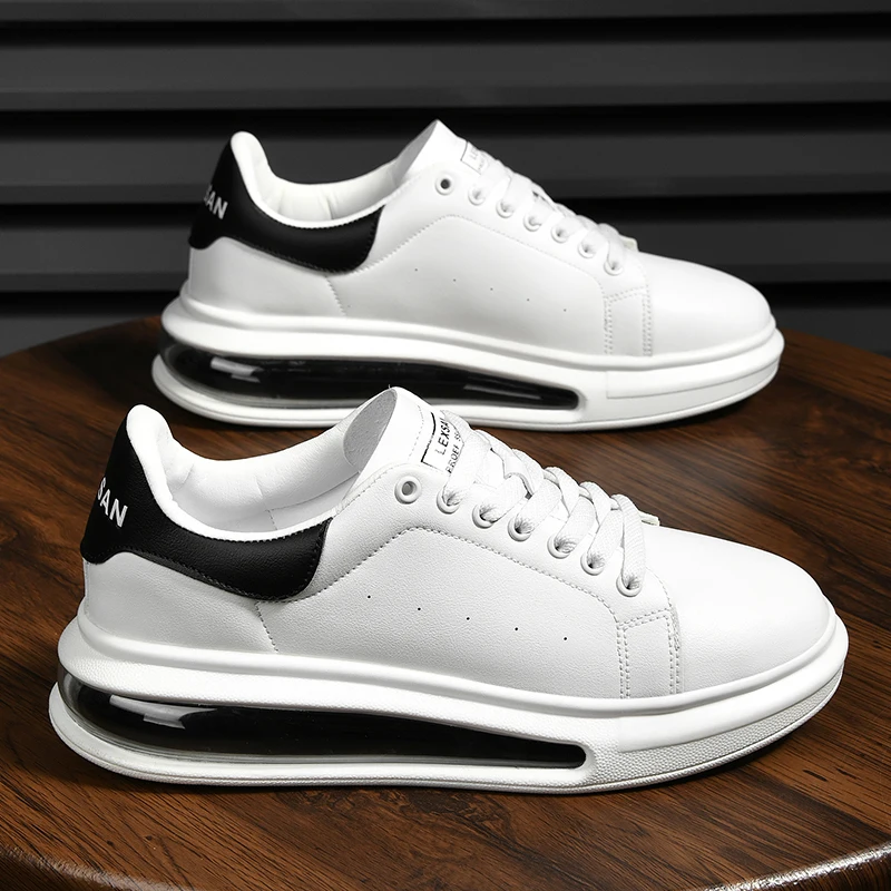

2025 Autumn White Men's Shoes Air-Cushioned Sneakers Non-Slip Casual Shoes Thick-Soled Height-Increasing White Shoes