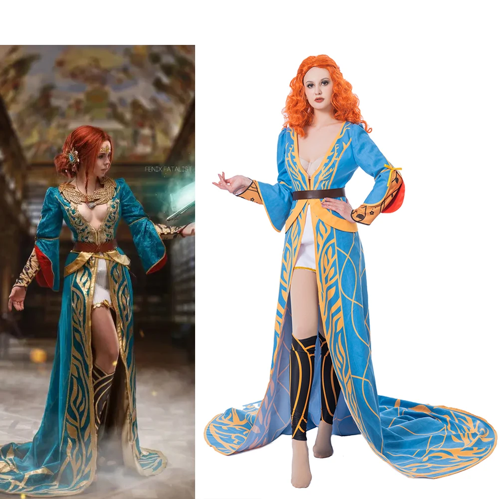 Triss Merigold Cosplay Costume Women's Sexy Dress Robe with Accessories Halloween Carnival Outfit