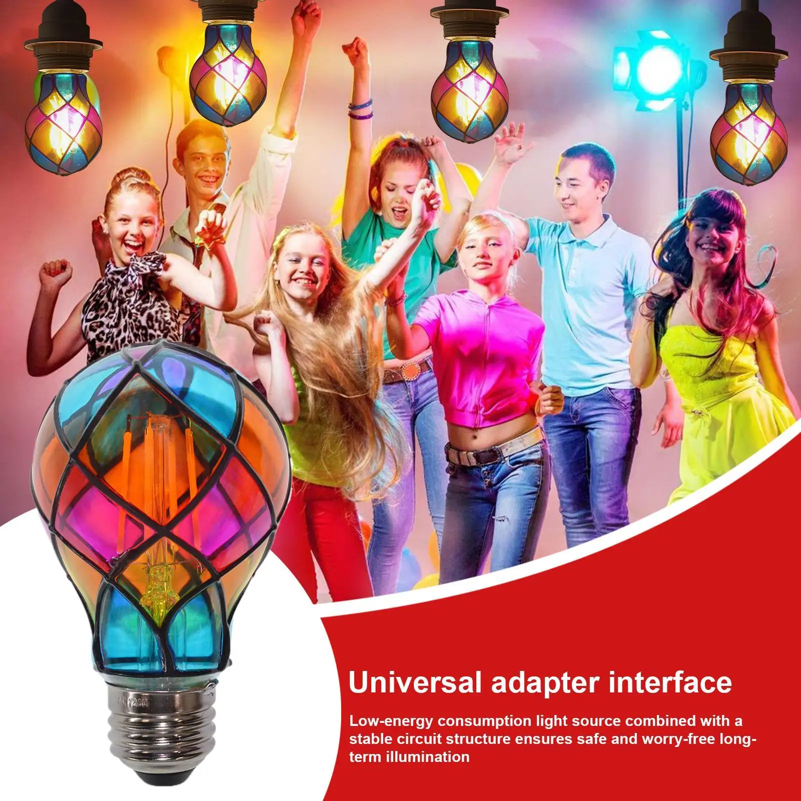 الزجاج الملون ضوء لمبة E26 E26 قاعدة 4 واط 120 فولت LED لمبة ملونة إضاءة رومانسية لحفلة الهالوين احتفالية أباجورة داخلي #3