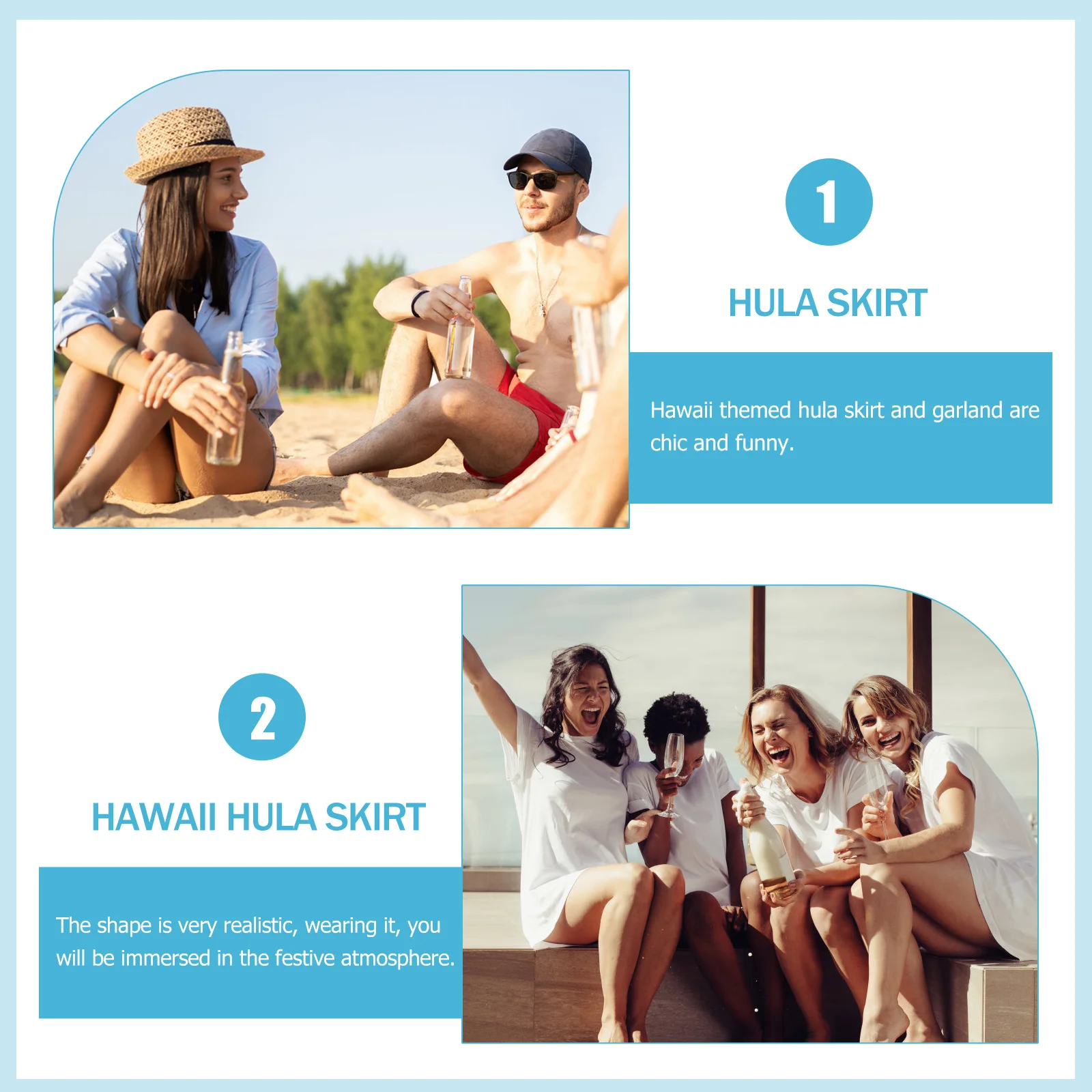 

1Set Hawaii Party Props Flower Garland Premium Hula Skirt Beach Luau Costume Accessories Hawaiian Outfits for Women
