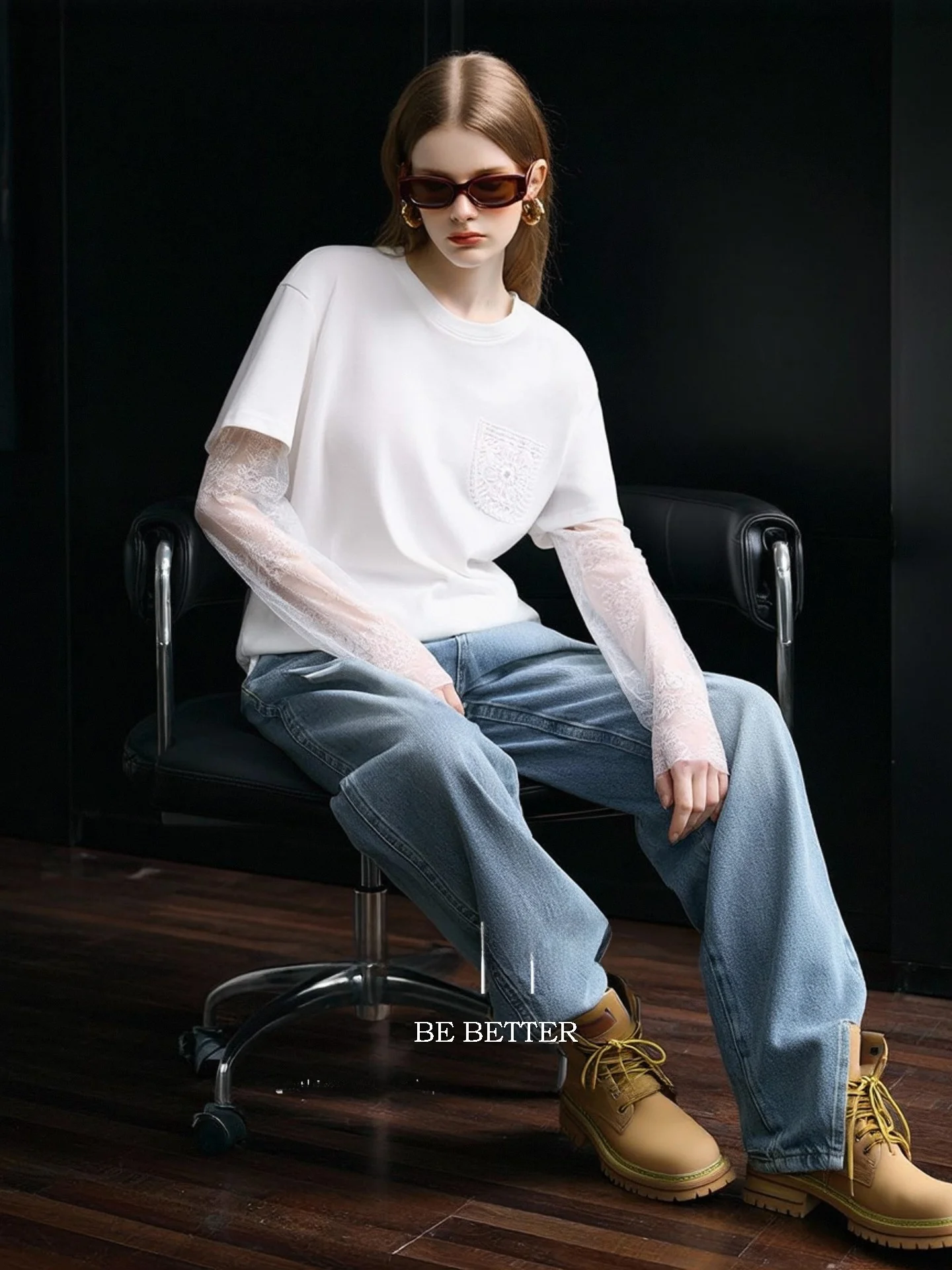 

Huaappuw Gentle Wind Mesh Long Sleeve T-Shirt Women's Spring 2026 New Pocket Personality Top French Style Standard Fit