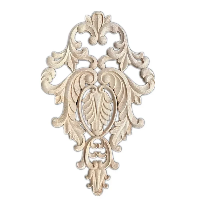 45cm New Arrival Vintage Wood Carved Corner Onlay Applique Unpainted Cabinet Decorative Figurines Wooden Miniature