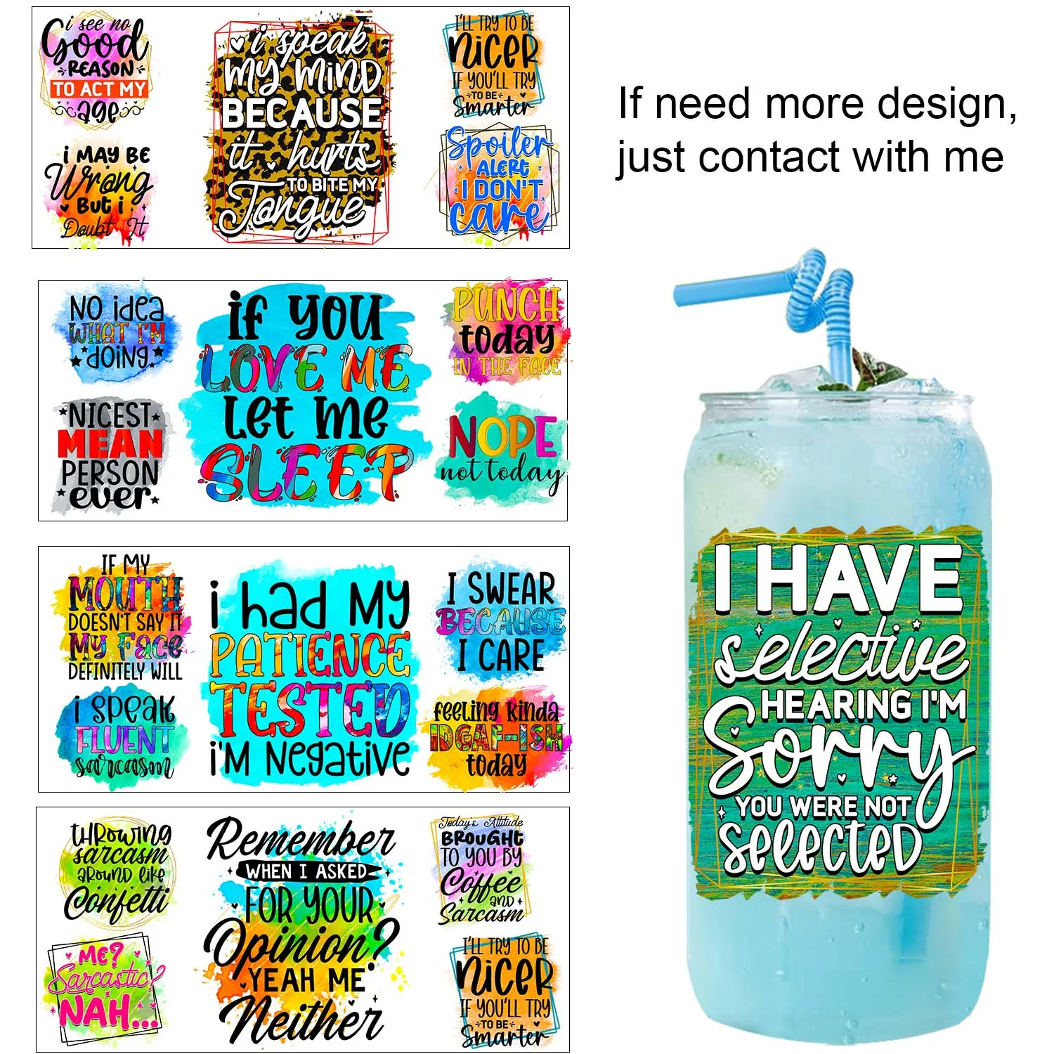 affirmative quotes UV DTF Sticker Party DIY Decals 3D transfers uvdtf tumbler seal stickers 16oz uv dtf cup wraps